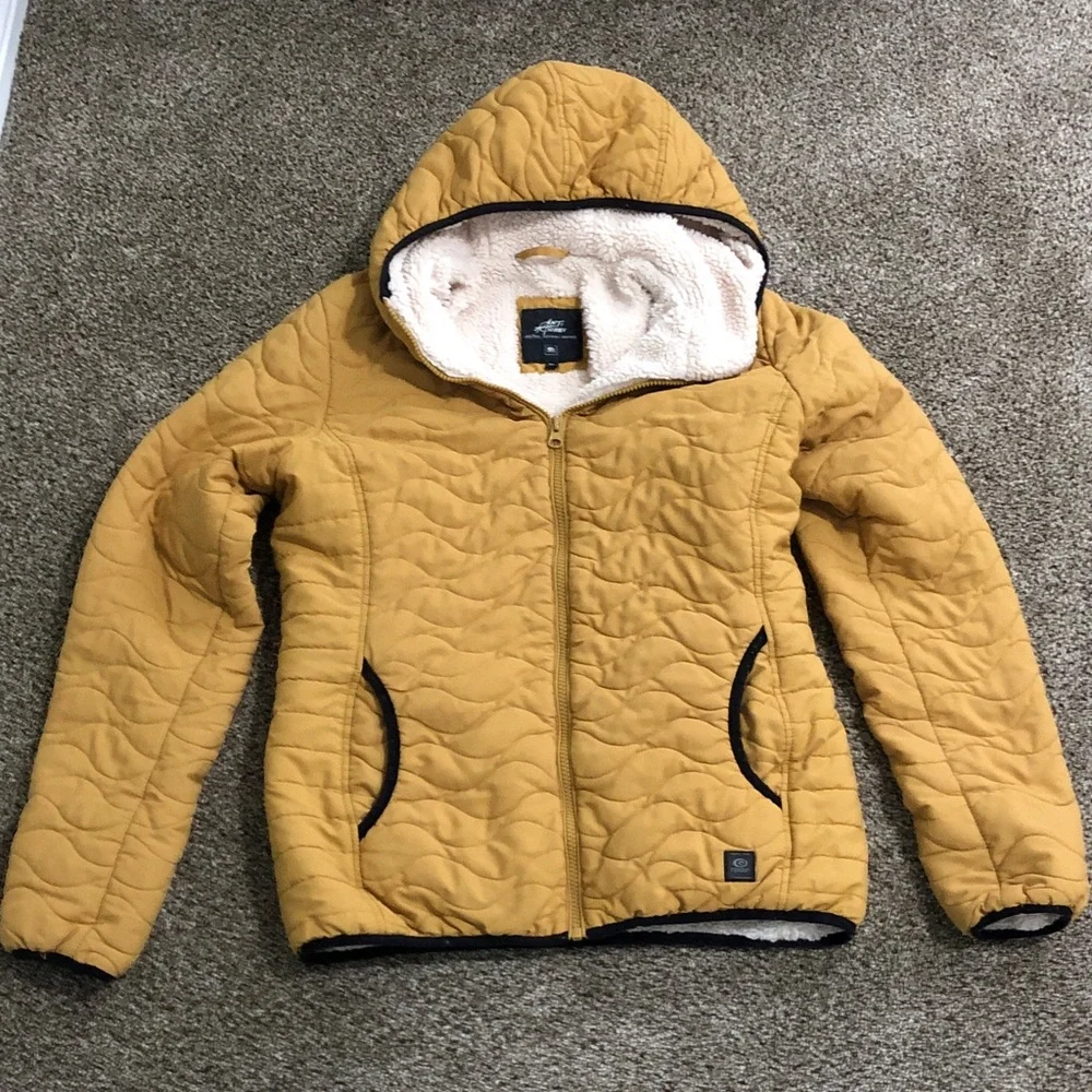 Rip Curl Mustard Yellow Quilted Hooded Ski Jacket - Picture 1 of 1